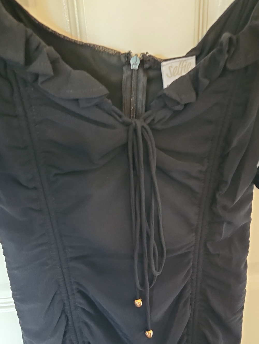 SELFIE LESLIE Ruched Black Dress with Tie Front NWT